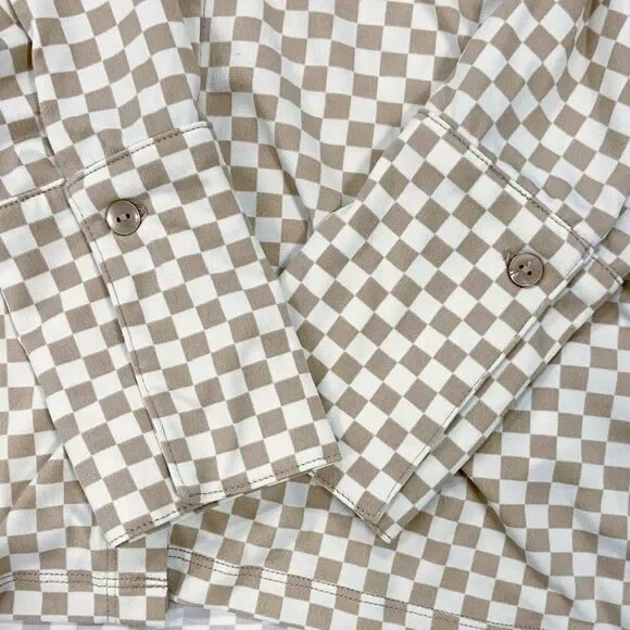 Abercrombie & Fitch Tan & White Checkered Collared Long Sleeve Button-up Top S - Picture 7 of 10